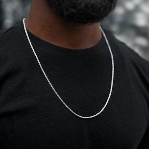 925 Sterling Silver Italian Diamond-Cut Braided Rope Chain Necklace 2mm 22 in